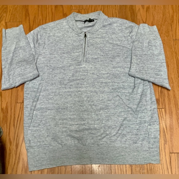 Men's XL Cotton Blue Grey Heather Banana Republic 1/4 Zip Collarless Sweater - Picture 2 of 13
